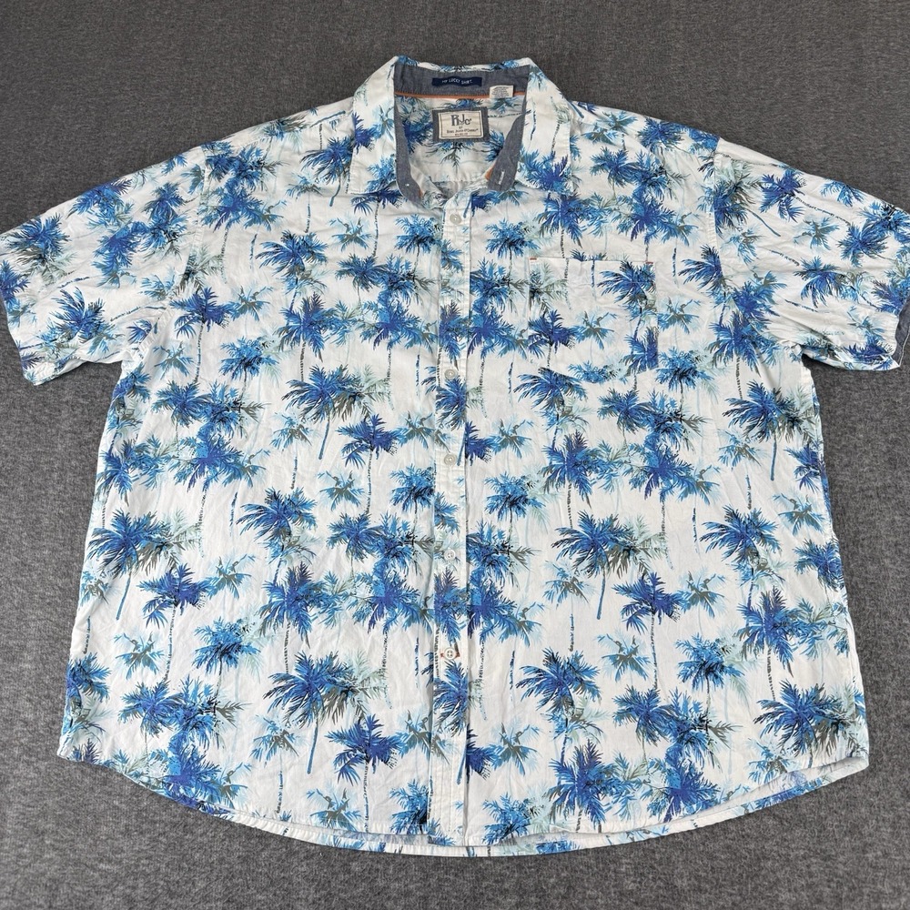 RJC Rebel James Charlie Hawaiian Shirt Mens 3XL Blue Palm Tree Tropical Beach